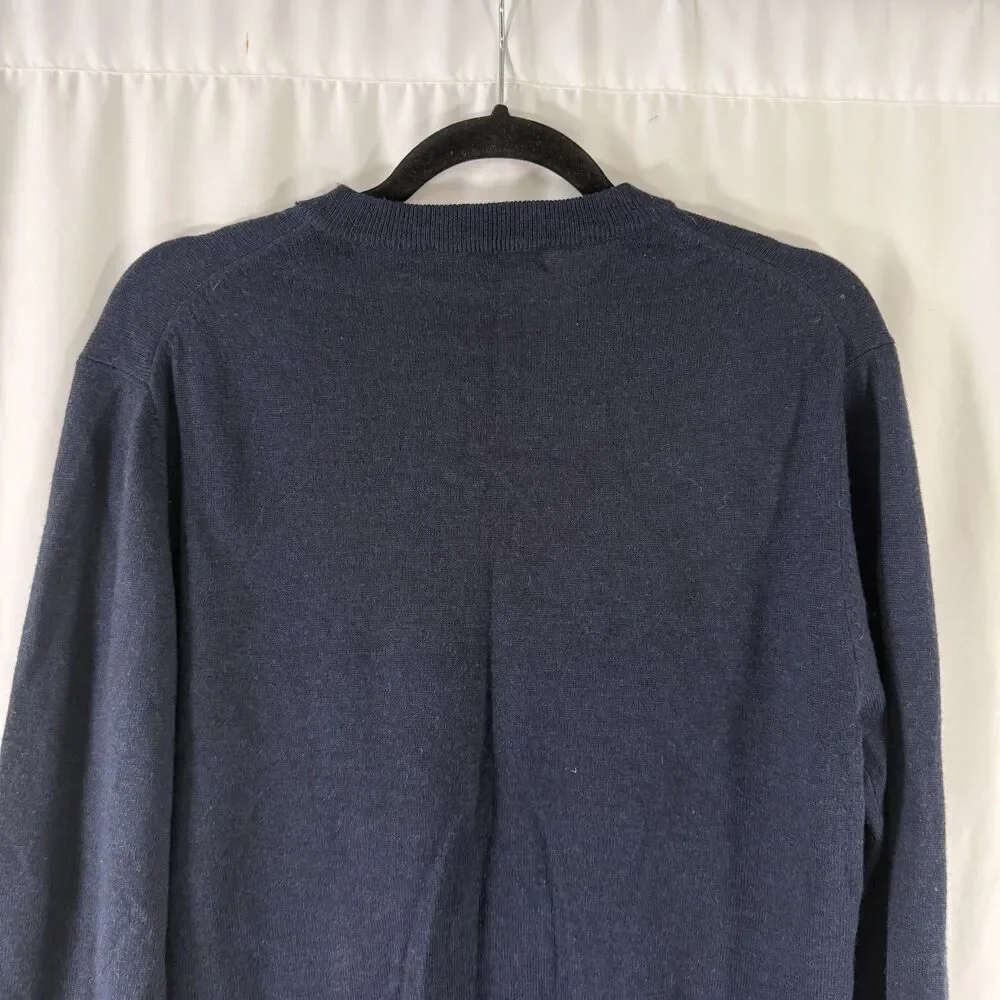Turnbury Extra Fine Merino Wool Sweater Men's Small Blue V-Neck Knit Long Slv